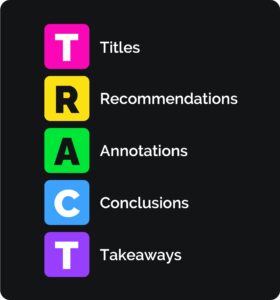 TRACTion acronym to include in data visualization for titles, recommendations, annotations, annotations, conclusions, and takeaways